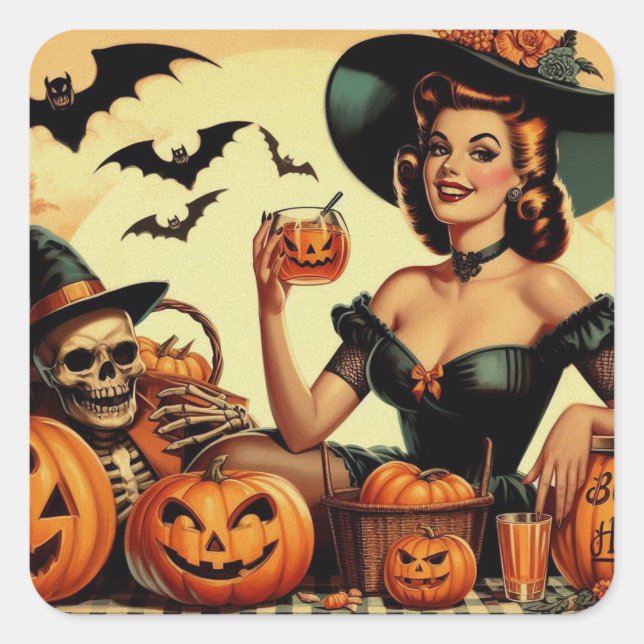 Vintage Halloween Pin-Up Square Sticker (Front)