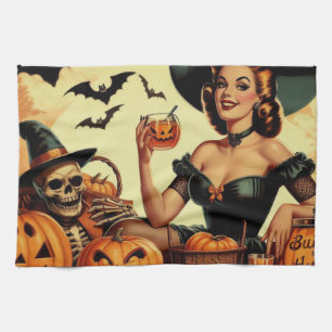 Vintage Halloween Pin-Up Tea Towel