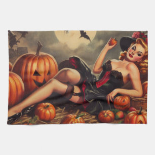 Vintage Halloween Pin Up Tea Towel