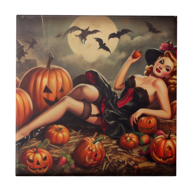 Vintage Halloween Pin Up Tile (Front)
