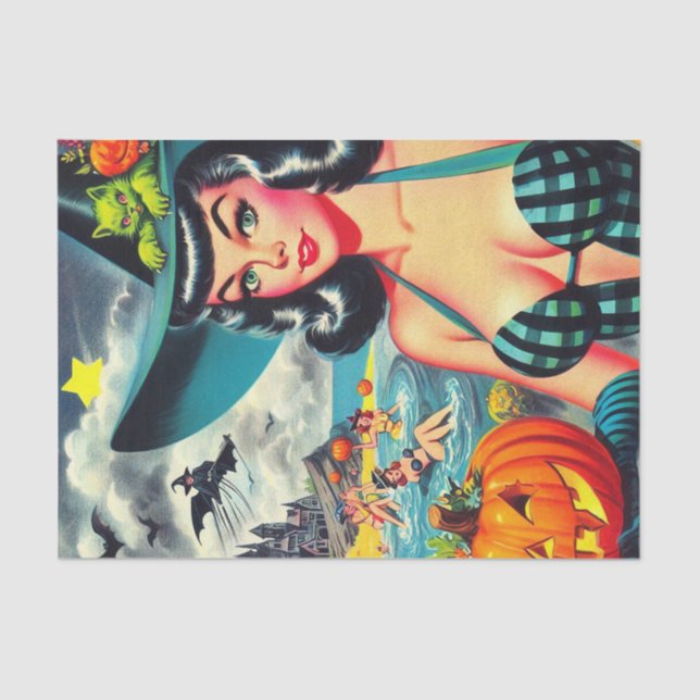 Vintage Halloween Pin-up Tissue Paper (Front)