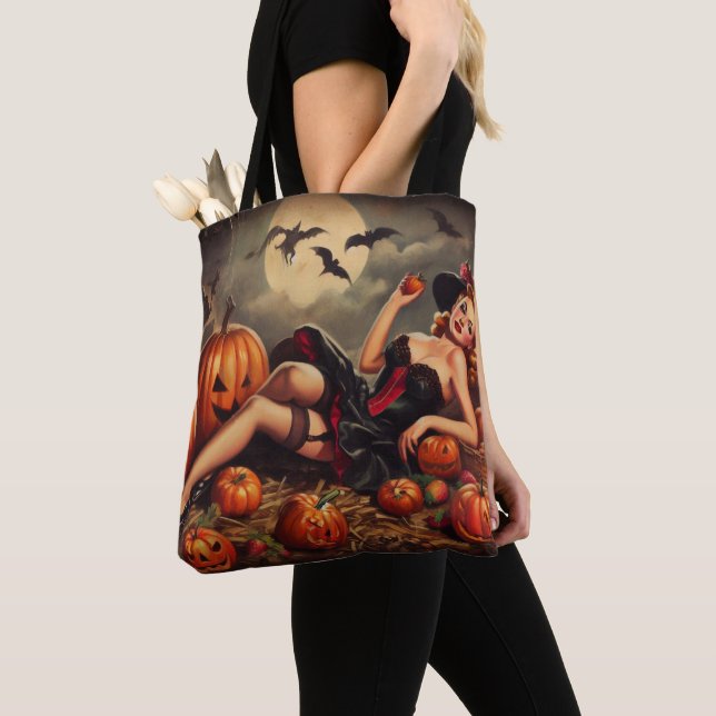 Vintage Halloween Pin Up Tote Bag (Close Up)