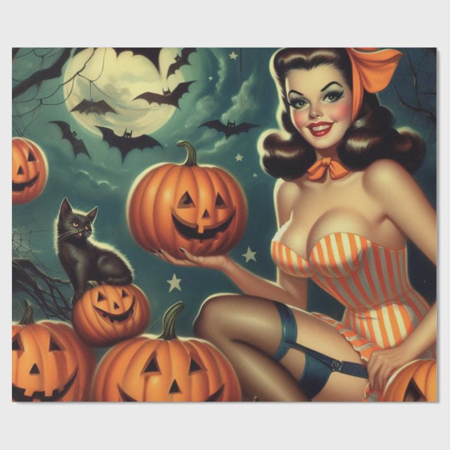 Vintage Halloween Pin Up Wrapping Paper (Flat)