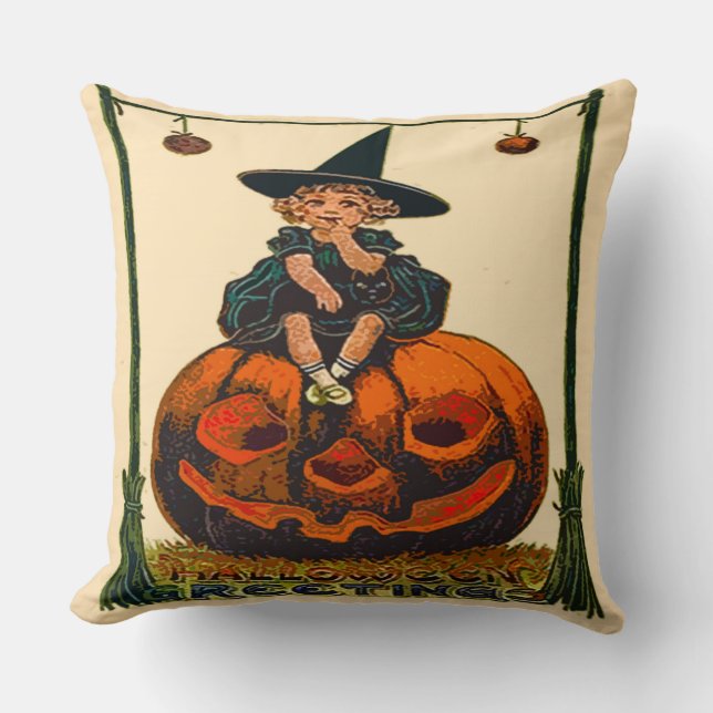Vintage Halloween Polyester Throw Pillow 20" x 20" (Front)