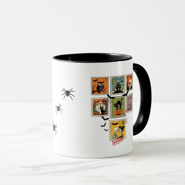 Vintage Halloween Postage Stamp Collection Mug (Front Right)