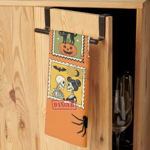 Vintage Halloween Postage Stamp Collection Tea Towel