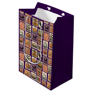 Vintage Halloween Postage Stamps Wrapping Paper Medium Gift Bag