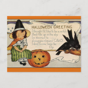 Vintage Halloween Postcard: Enchanting Night of Wi Postcard