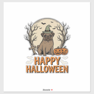 Vintage Halloween Pug Dog Witch Hat Shirt Design_1