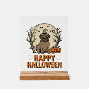 Vintage Halloween Pug Dog Witch Hat Shirt Design_1 Acrylic Sign
