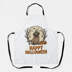 Vintage Halloween Pug Dog Witch Hat Shirt Design_1 Apron