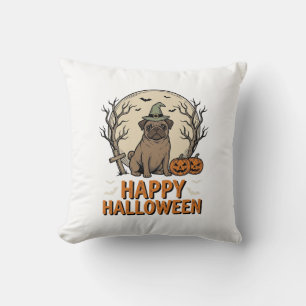 Vintage Halloween Pug Dog Witch Hat Shirt Design_1 Cushion