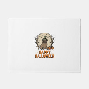 Vintage Halloween Pug Dog Witch Hat Shirt Design_1 Doormat