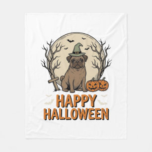 Vintage Halloween Pug Dog Witch Hat Shirt Design_1 Fleece Blanket