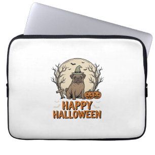 Vintage Halloween Pug Dog Witch Hat Shirt Design_1 Laptop Sleeve