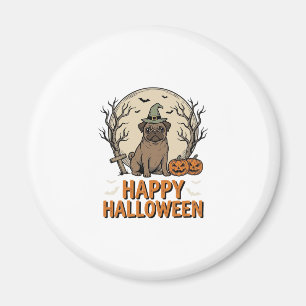 Vintage Halloween Pug Dog Witch Hat Shirt Design_1 Magnet