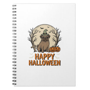 Vintage Halloween Pug Dog Witch Hat Shirt Design_1 Notebook