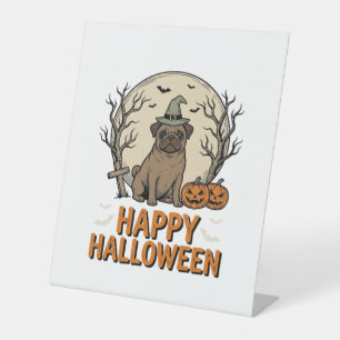 Vintage Halloween Pug Dog Witch Hat Shirt Design_1 Pedestal Sign