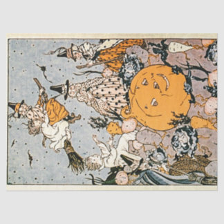Vintage Halloween Pumpkin and Witches with Brooms Tissue Paper