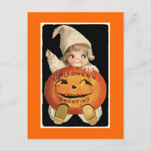 Vintage Halloween Pumpkin Baby -Postcard Postcard