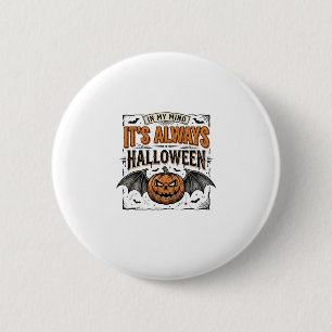 Vintage Halloween Pumpkin Bat Typography Shirt Des 6 Cm Round Badge