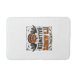 Vintage Halloween Pumpkin Bat Typography Shirt Des Bath Mat