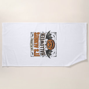 Vintage Halloween Pumpkin Bat Typography Shirt Des Beach Towel