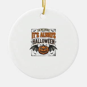 Vintage Halloween Pumpkin Bat Typography Shirt Des Ceramic Tree Decoration