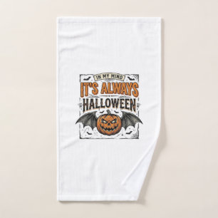 Vintage Halloween Pumpkin Bat Typography Shirt Des Hand Towel