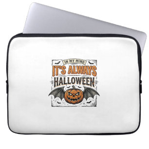 Vintage Halloween Pumpkin Bat Typography Shirt Des Laptop Sleeve