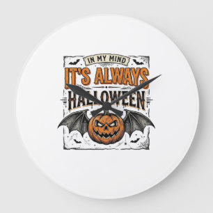Vintage Halloween Pumpkin Bat Typography Shirt Des Large Clock