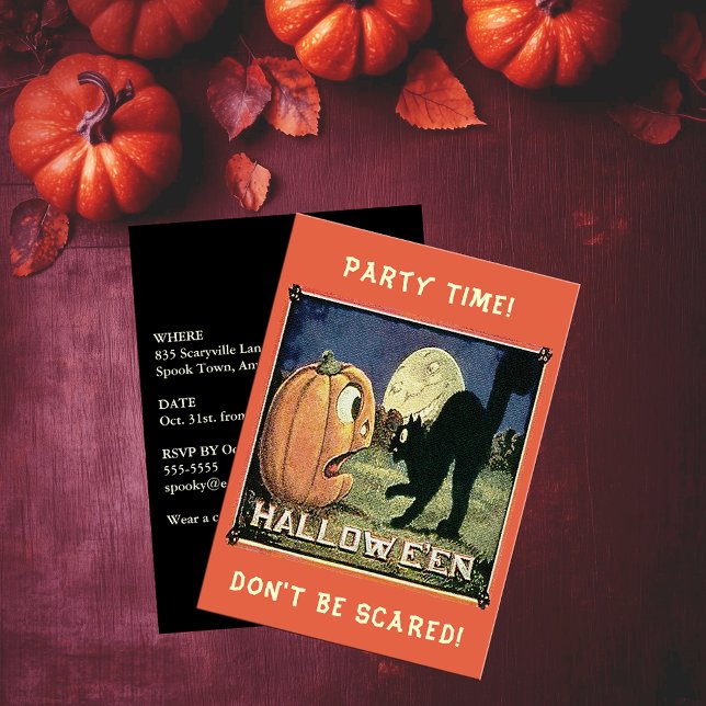 Vintage Halloween Pumpkin Black Cat Party Time Invitation (Vintage Halloween Pumpkin Black Cat Party Time Invitation)