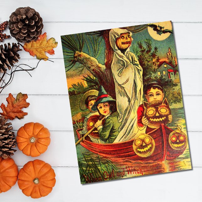 Vintage Halloween Pumpkin Boat Postcard (Creator Uploaded)