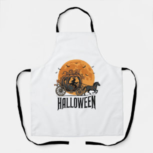 Vintage Halloween Pumpkin Carriage Witch Design_1 Apron