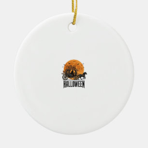 Vintage Halloween Pumpkin Carriage Witch Design_1 Ceramic Tree Decoration