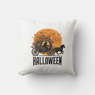 Vintage Halloween Pumpkin Carriage Witch Design_1 Cushion