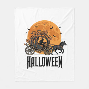 Vintage Halloween Pumpkin Carriage Witch Design_1 Fleece Blanket