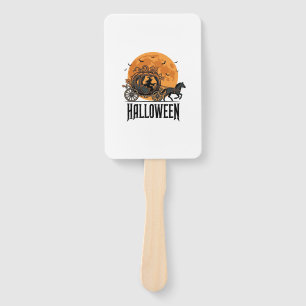 Vintage Halloween Pumpkin Carriage Witch Design_1 Hand Fan