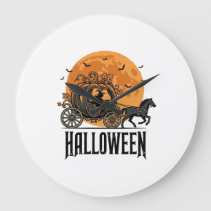 Vintage Halloween Pumpkin Carriage Witch Design_1 Large Clock