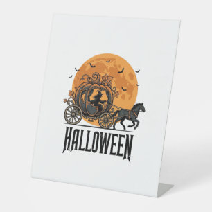 Vintage Halloween Pumpkin Carriage Witch Design_1 Pedestal Sign