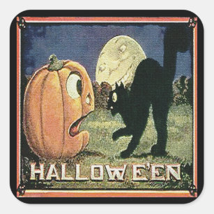 Vintage Halloween Pumpkin  & Cat in Mosaic Square Sticker