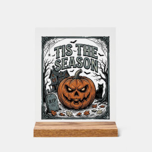 Vintage Halloween Pumpkin Cat Tis The Season Shirt Acrylic Sign