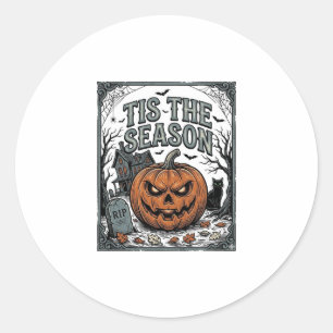 Vintage Halloween Pumpkin Cat Tis The Season Shirt Classic Round Sticker