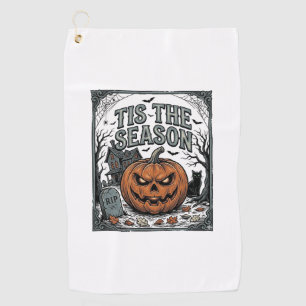 Vintage Halloween Pumpkin Cat Tis The Season Shirt Golf Towel