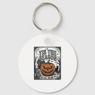 Vintage Halloween Pumpkin Cat Tis The Season Shirt Key Ring