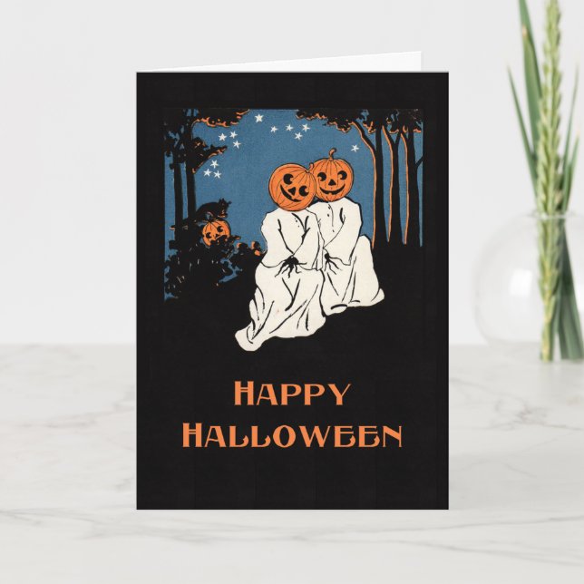 Vintage Halloween Pumpkin Couple Greeting Card (Front)