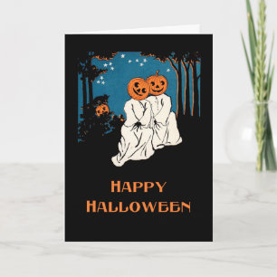 Vintage Halloween Pumpkin Couple Greeting Card