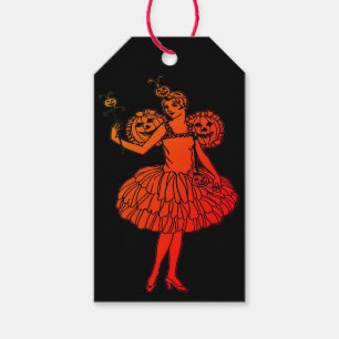 Vintage Halloween Pumpkin Fairy Illustration Gift Tags
