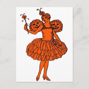 Vintage Halloween Pumpkin Fairy Postcard