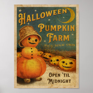 Vintage Halloween Pumpkin Farm Poster Print
